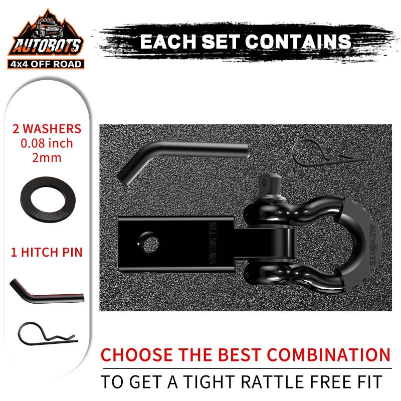 AUTOBOTS Tow Hitch Receiver 2", 45,000 Lbs Break Strength Shackle Hitch Receiver with 5/8" Hitch Pin, 3/4 D Ring Shackle, Towing Accessories for Truck Trailer Recovery Off-Road Black&Black - Image 2